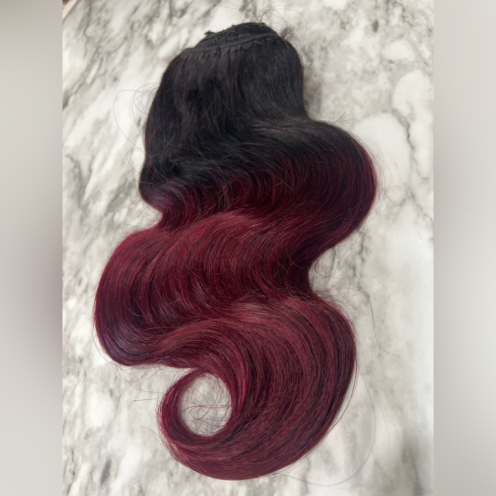 12 Inch body Wave Clip In Ombre Black to Burgundy  hair‎ extensions